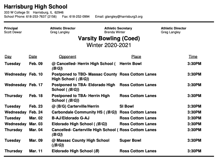 Bulldog Bowling Schedule