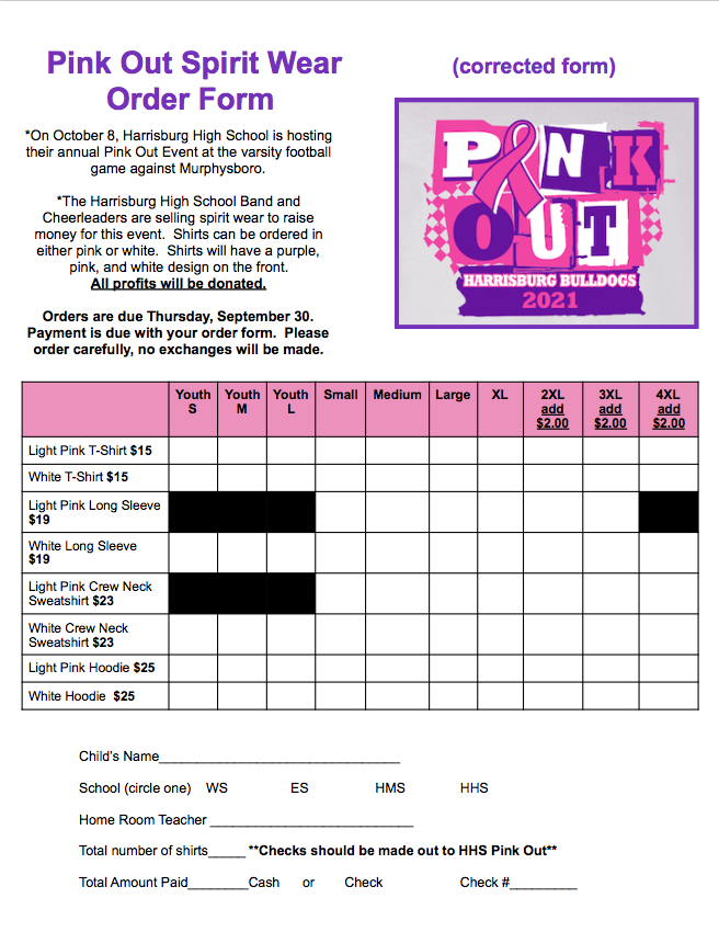 pink out order from 