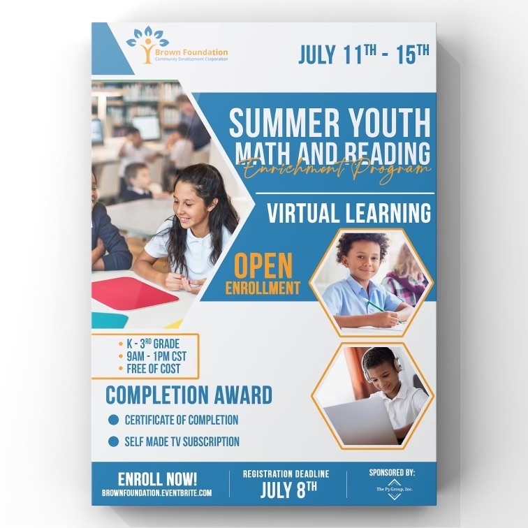 summer youth math and reading program flyer