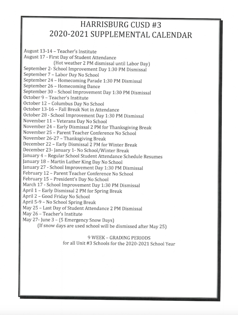 Harrisburg Community Unit School District 3 Calendar 2021