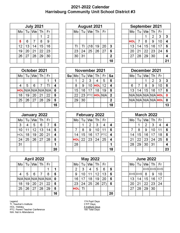 20212022 District Calendar Harrisburg Unit 3